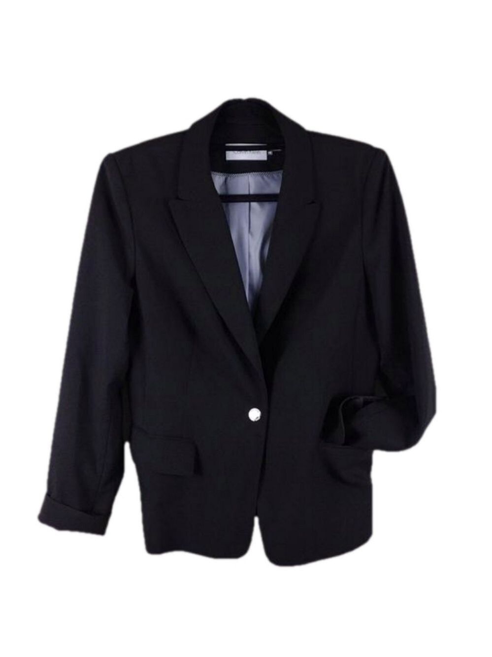 Calvin Klein Black One Notched Collar Single Breasted Long Sleeve Classic Blazer